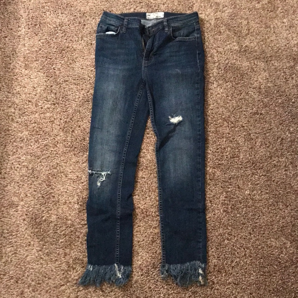 High Waisted Jeans with Ankle Fringe